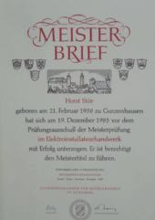Meisterbrief Horst Stör Meisterbrief Horst Stör